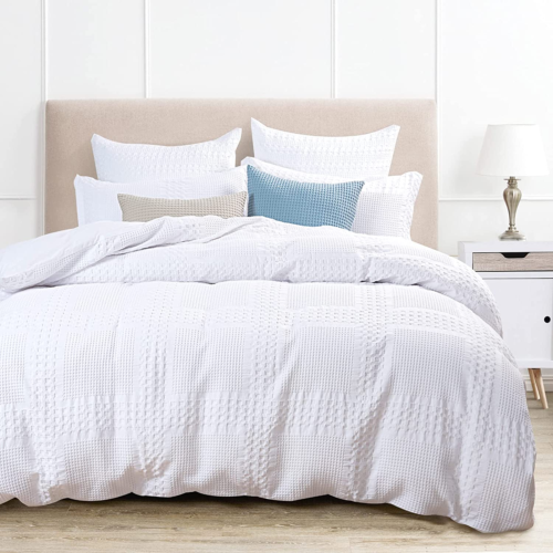 100% Cotton Duvet Cover King Size, Waffle Weave Duvet Cover Set for All Season,