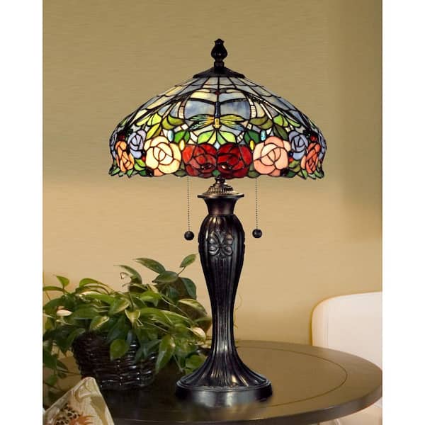 27 in. Fieldstone Zenia Table Lamp with Tiffany Art Glass Shade