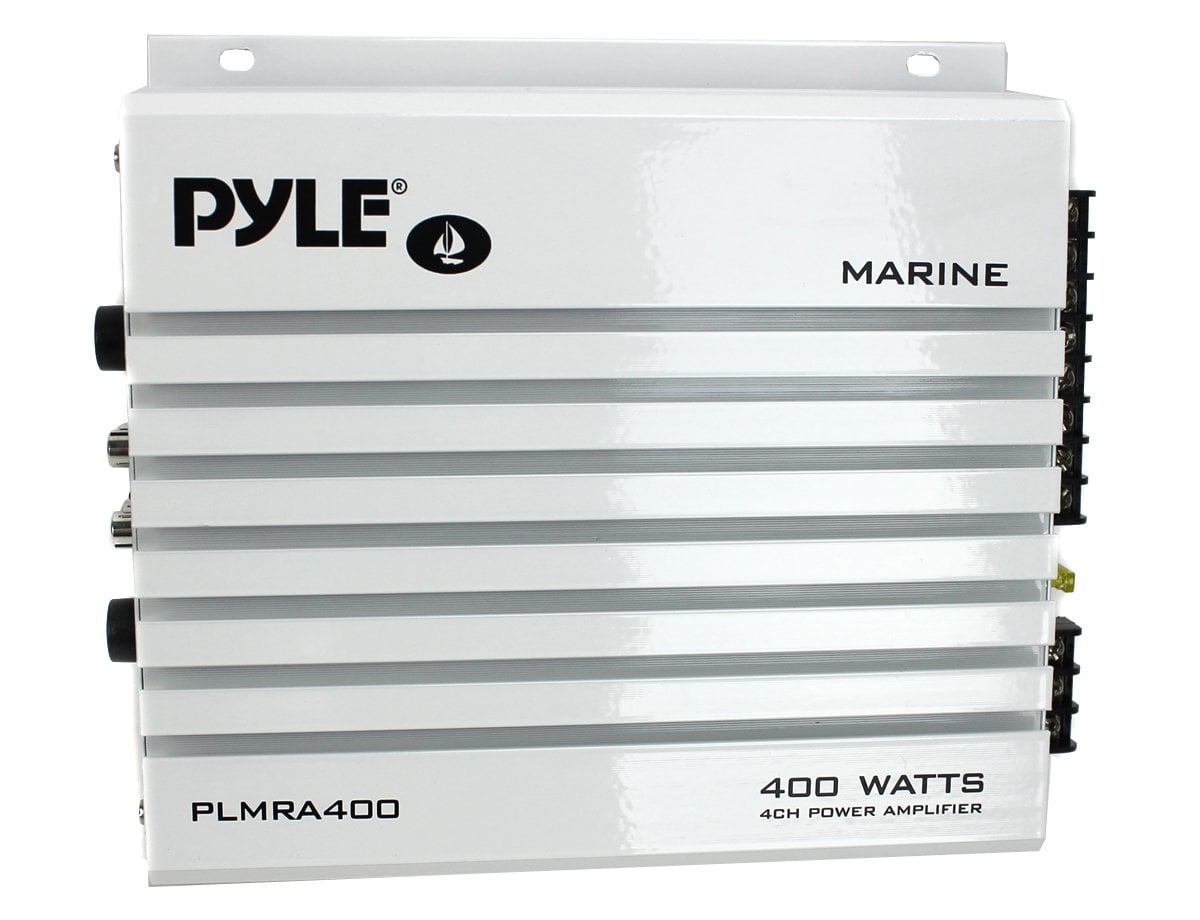 Pyle PLMRA400 400 Watt 4 Channel Waterproof Marine Boat Audio Amplifier, White