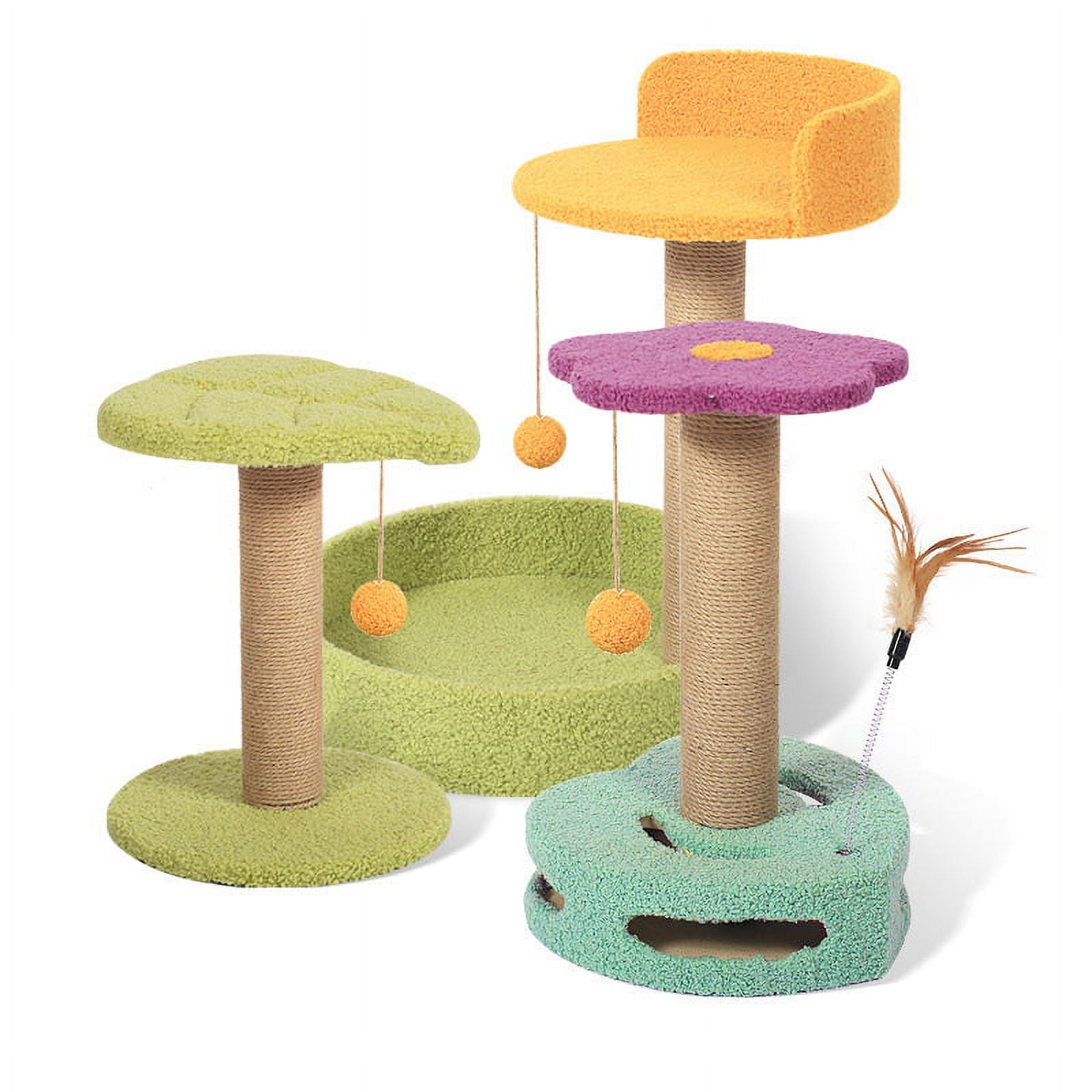 VIVEFOX Cat Scratching Post Cat Toy Grinding Claw Toy Cat Climbing Frame Featuring with Interactive Dangling Ball