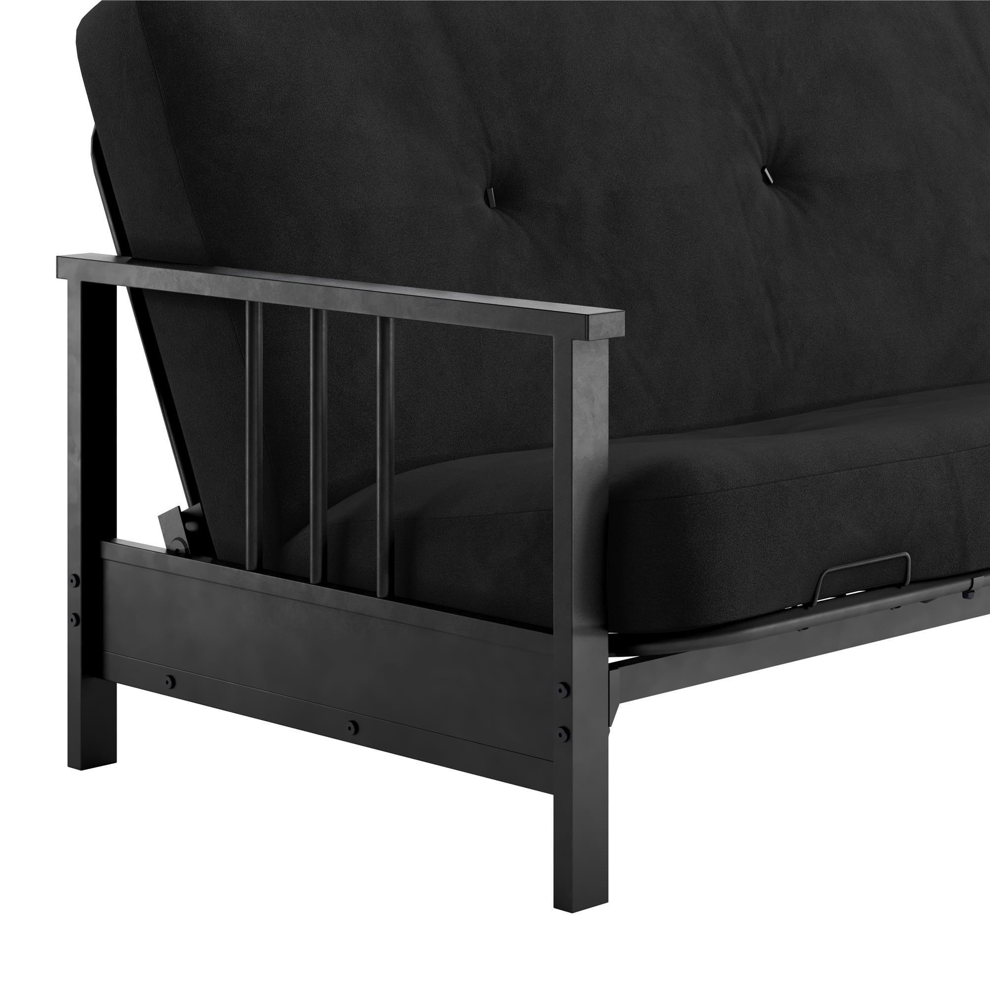 DHP Harlow Full Metal Arm Futon with 6-Inch Thermobonded High Density Polyester Fill Black Microfiber Mattress