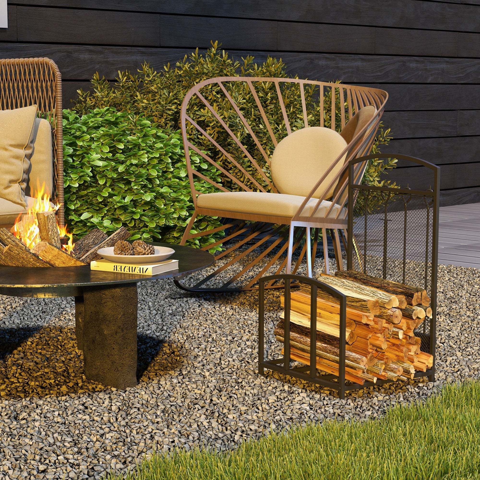 HOMCOM Indoor Outdoor Firewood Rack with Tools, Black