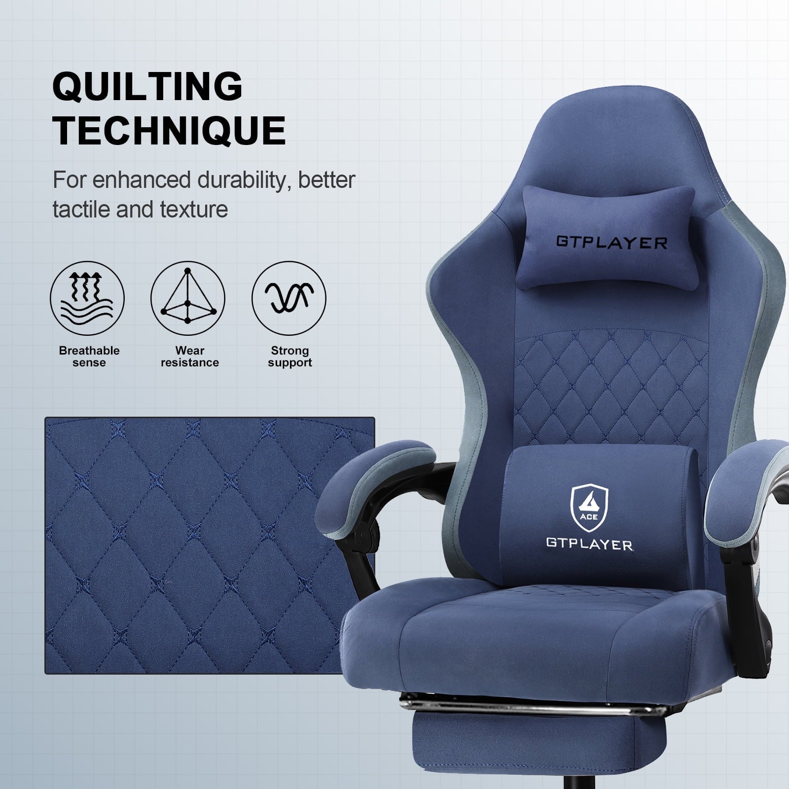 GTPLAYER Gaming Chair with Footrest&Pocket Spring Cushion&Linkage Armrests Ergonomic Office Chair, Lightblue