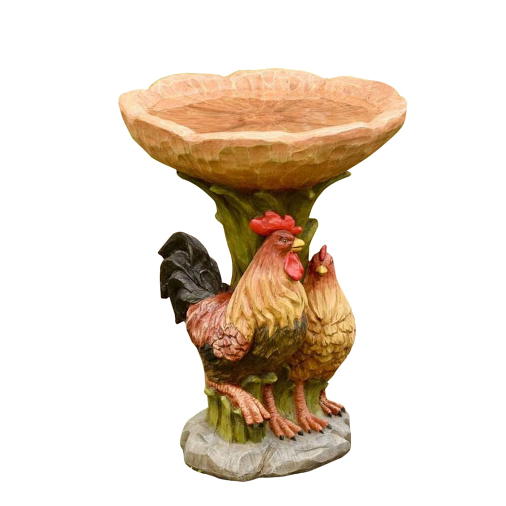 Alexsix Resin Rooster and Chicken Birdbath Resin Garden Yard Lawn Ornament Outdoor Decor