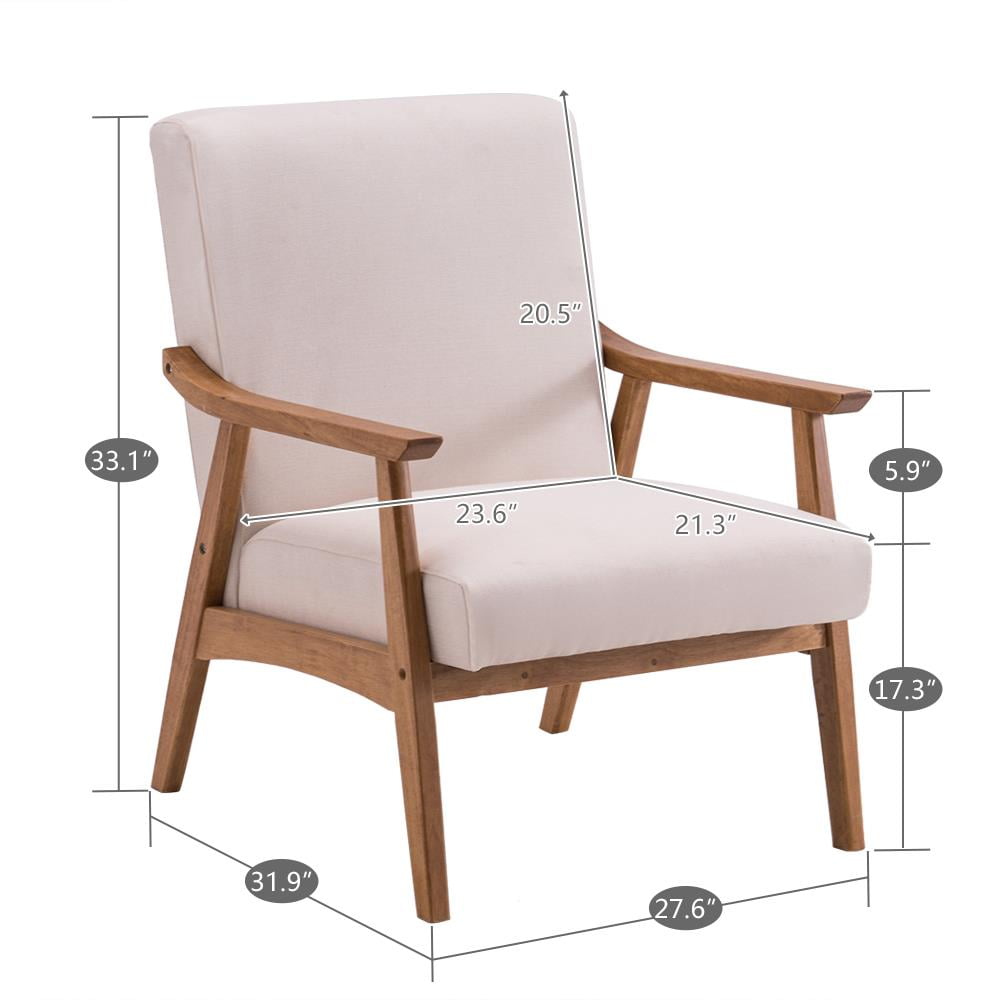 Ktaxon Mid-century Modern Arm Chair with Solid Wood Frame,Lounge Chair Club Chair,Beige