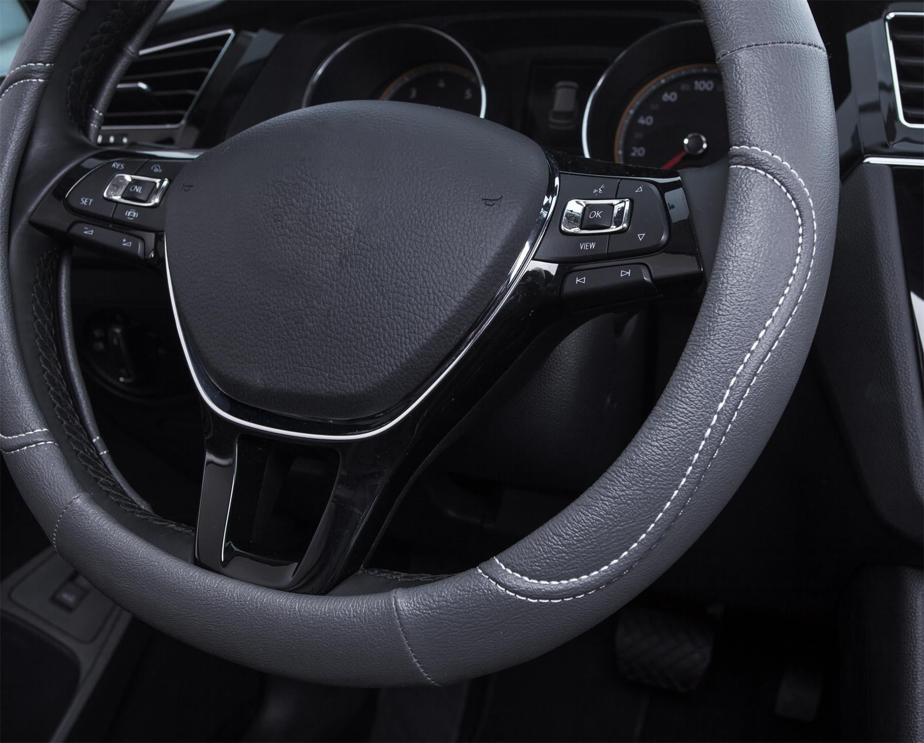 Auto Drive 1PC Steering Wheel Cover Country Leather Grey - Universal Fit, AD061716GR