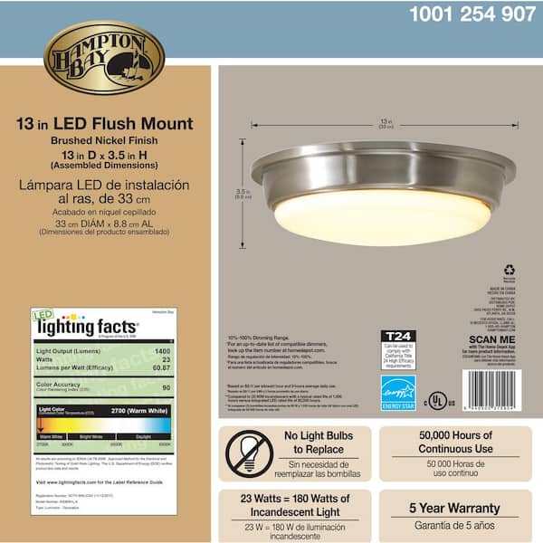 Savannah 13 in. Brushed Nickel Selectable LED Flush Mount