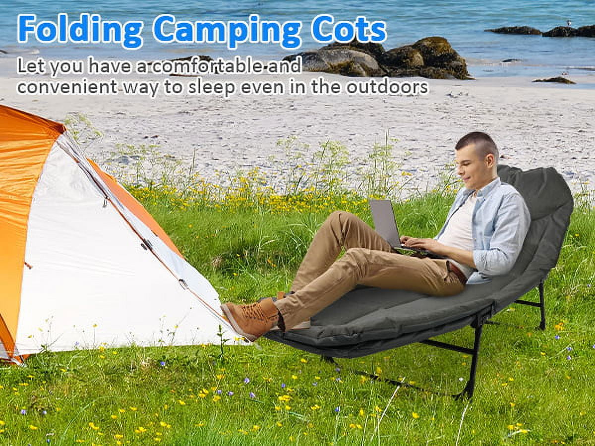 Portable Sleeping Bed, Folding Camping Cots for Adults with Strong Steel Frame and 600D Oxford Fabric, Indoor & Outdoor Camping Bed for Travel, Office, Home, Dark Grey