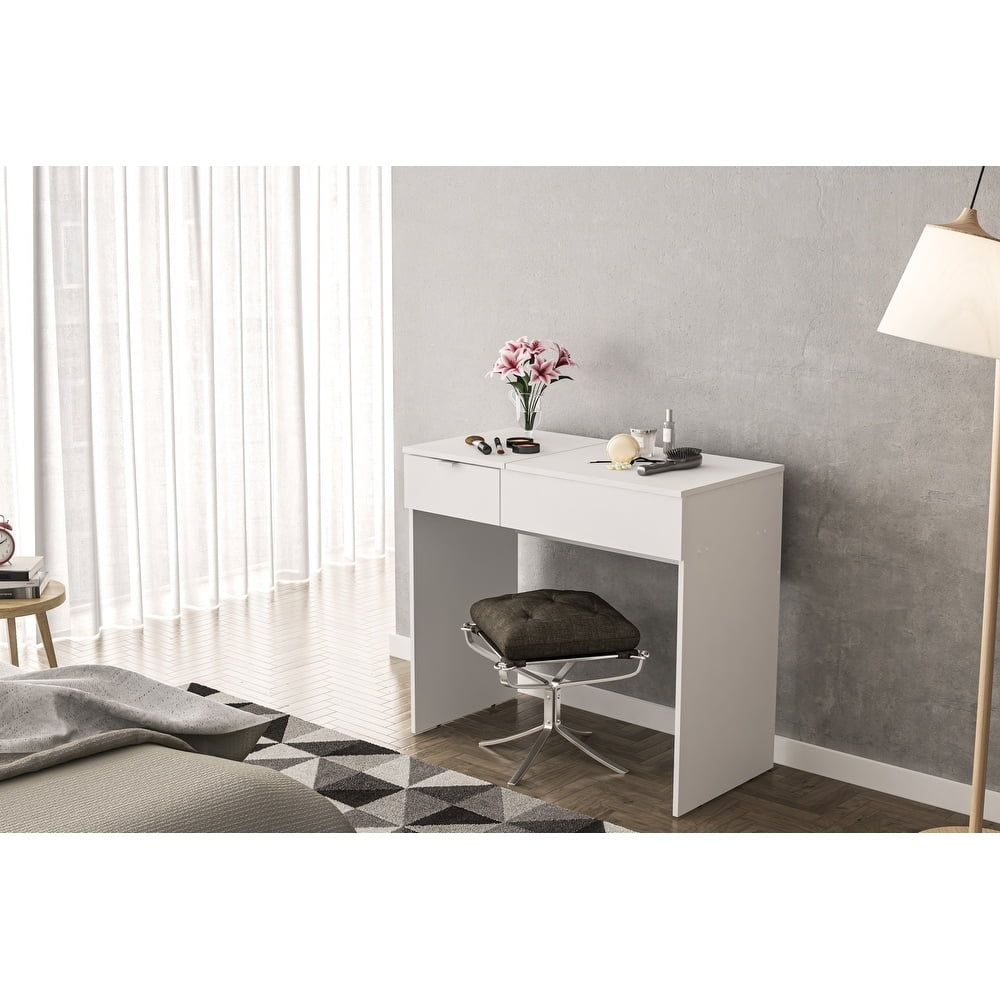 Polifurniture Modern Pull Top  Vanity Table, White
