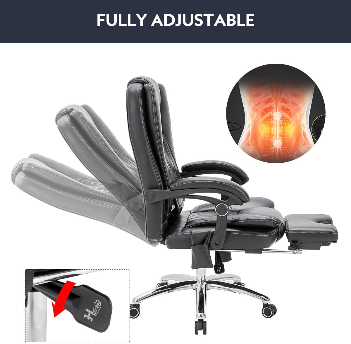 Hommow Massage Office Chair Ergonomic Computer Chair, High Back Executive 3D Chair,Black