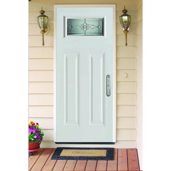 32 in. x 80 in. Victoria Classic Zinc Rectangular Lite 2-Panel Painted White Left-Hand Inswing Steel Prehung Front Door