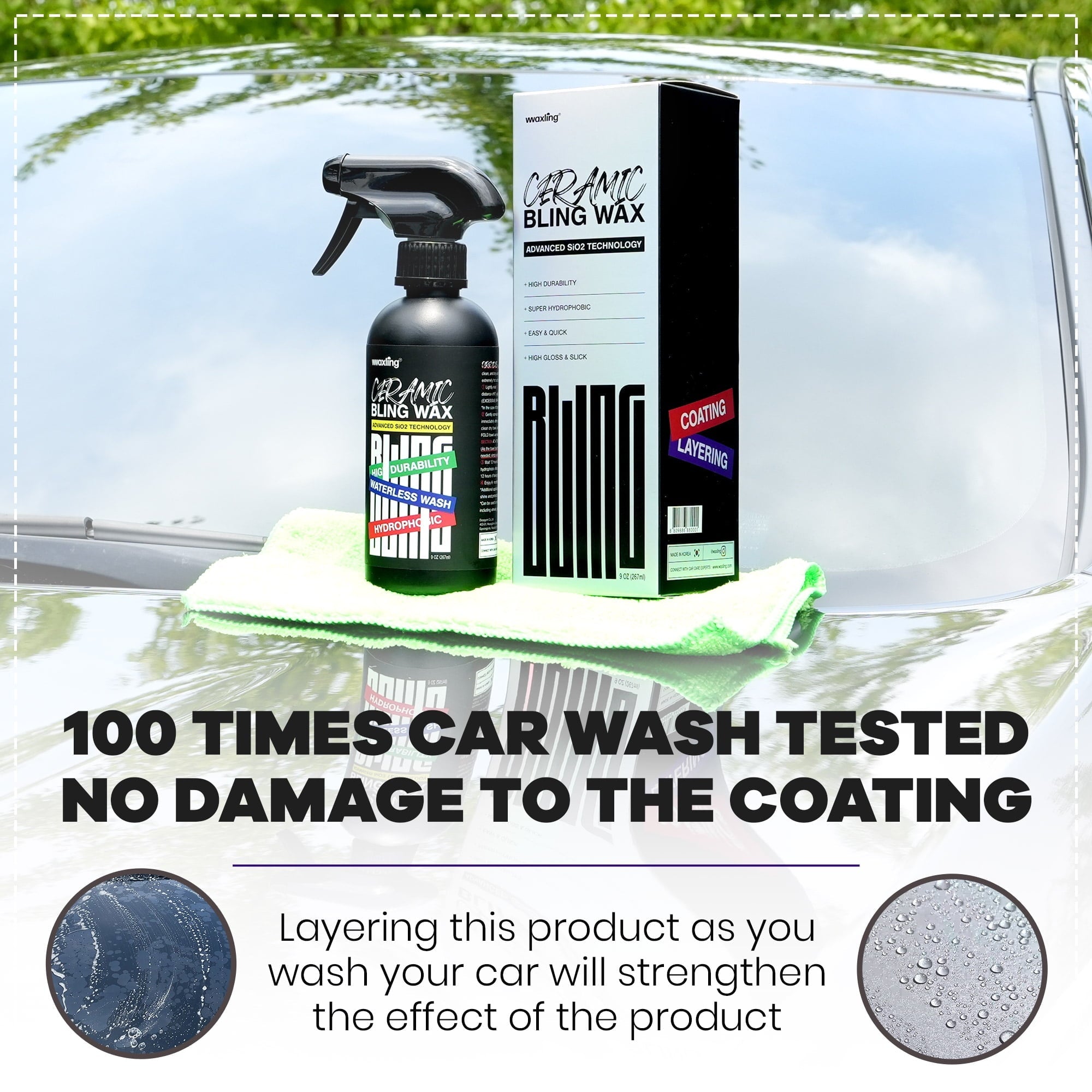WAXLING Ceramic Bling Wax | Ceramic Coating Car Wax | Waterless Car Wash & Car Wax Polish | Hydrophobic Car Wax Spray for High Durability, Gloss, Slick | Easy & Quick