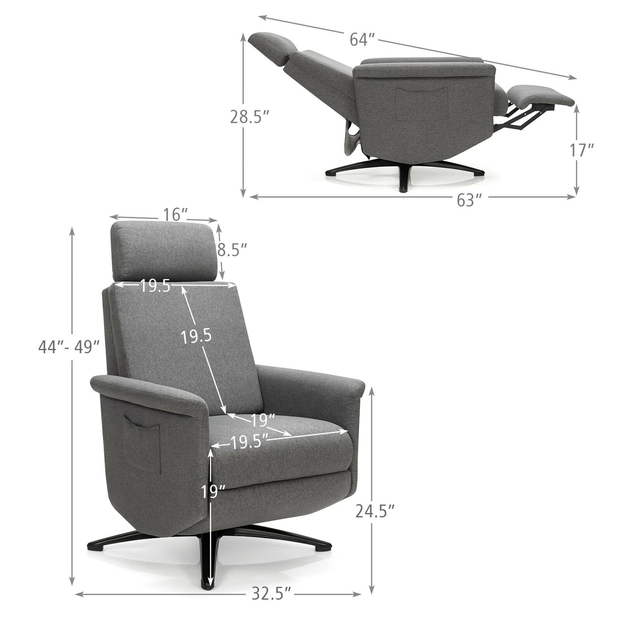 Gymax Massage Recliner Chair Swivel Single Sofa Lounge w/Adjustable Headrest
