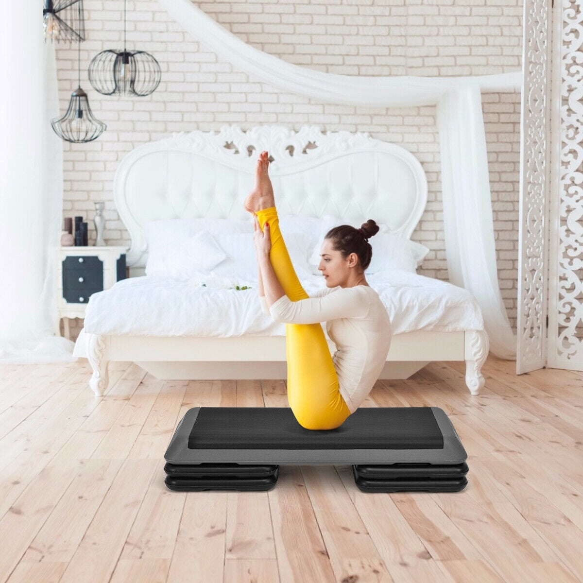 Fitness Aerobic Step 43'' Cardio Adjust 4'' - 6'' - 8'' Exercise Stepper w/Risers