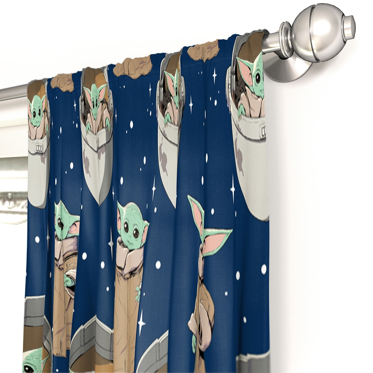 Baby Yoda Kids Window Drapes, 82 x 63, Microfiber, Blue, Star Wars