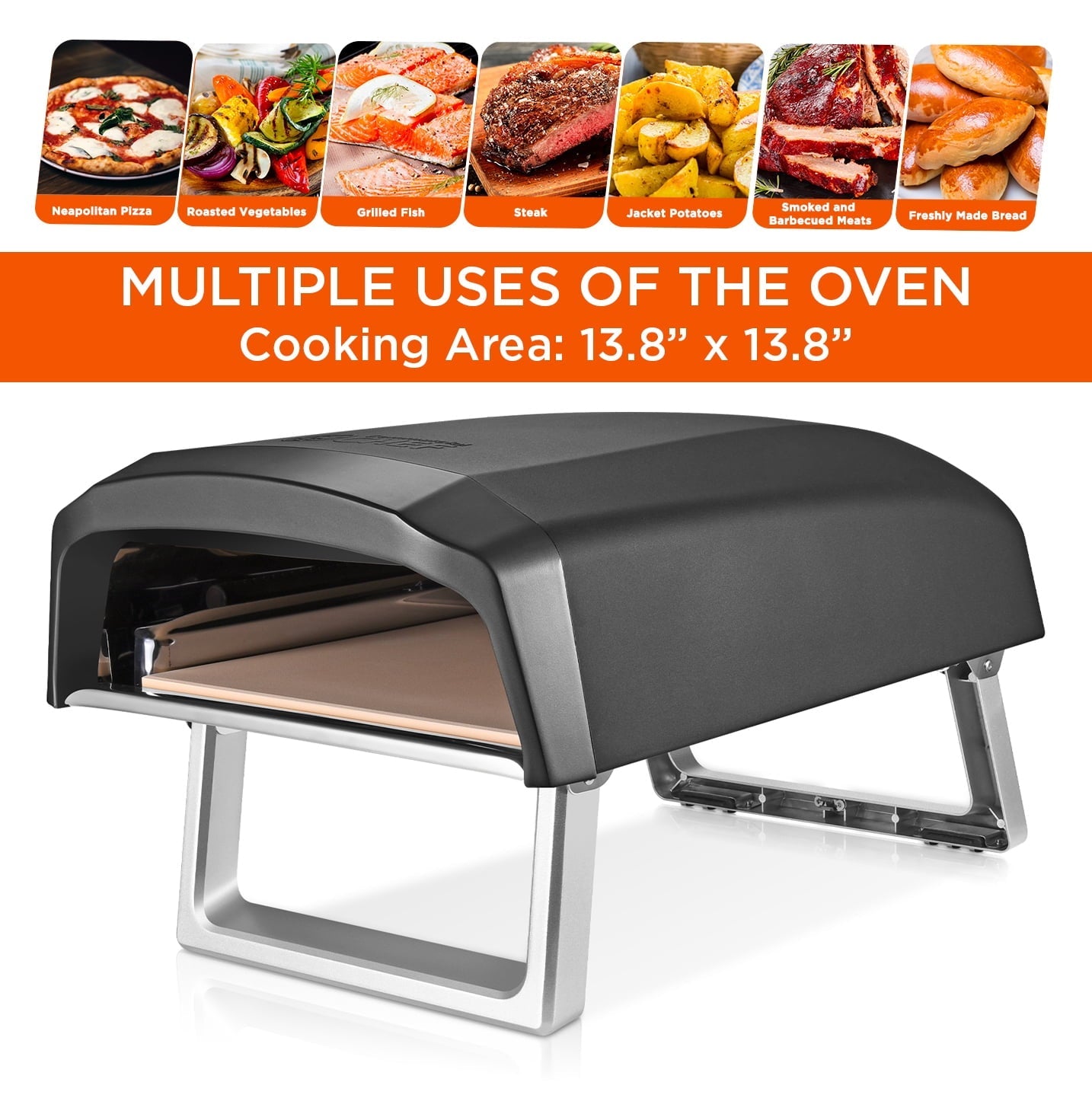 Commercial Chef Outdoor Pizza Oven - Propane Gas Portable for Outside (L-Shaped Dual Burner)