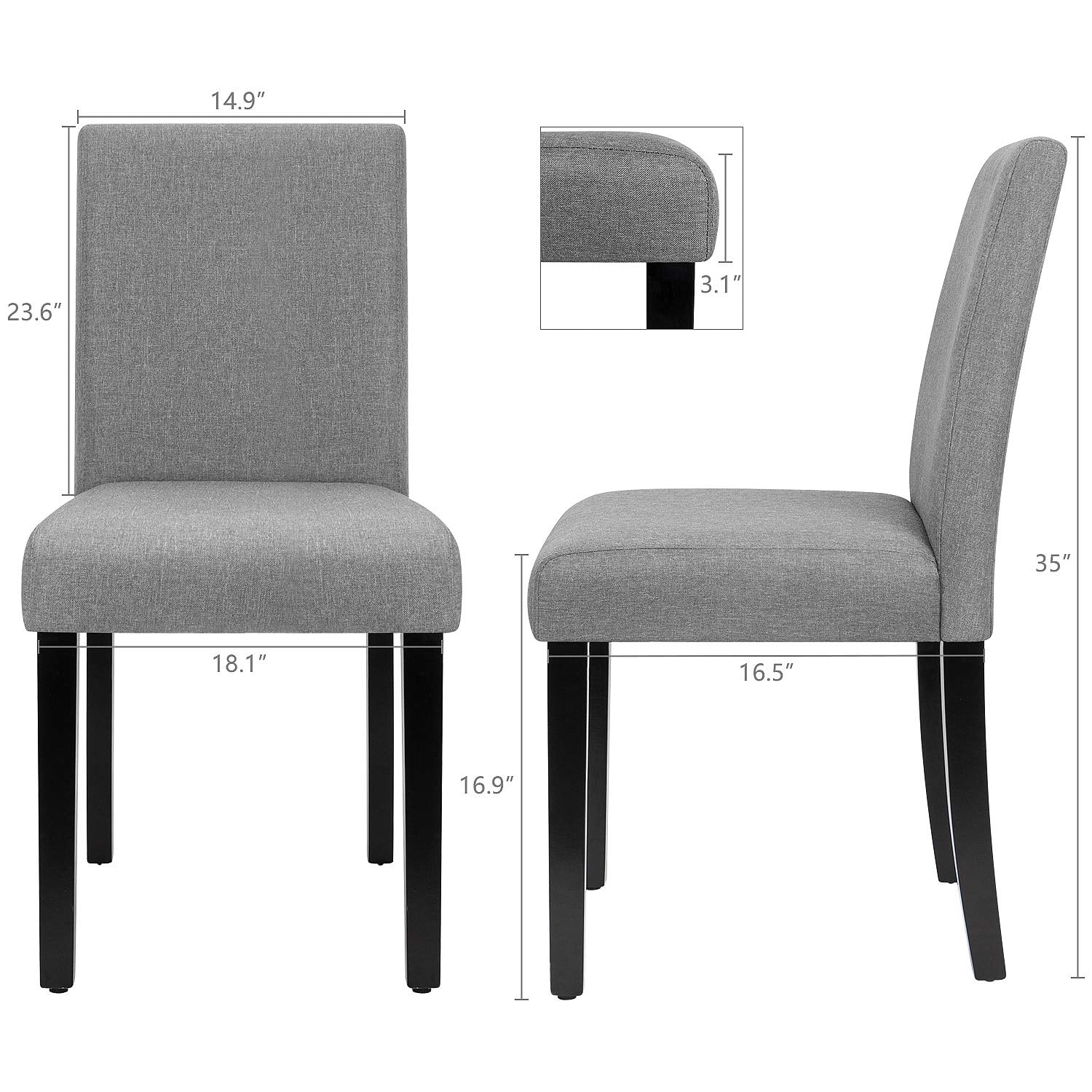 Lacoo Dining Chairs Modern Upholstered Set of 4 Fabric Dining Chairs with Wood Legs, Gray