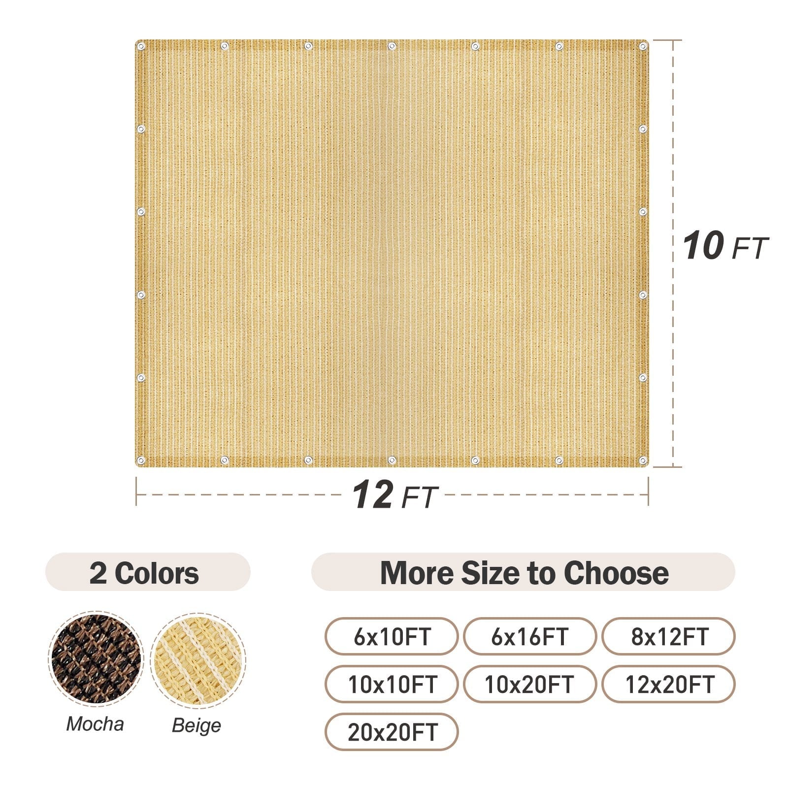 10' x 12' Beige Rectangle Sun Shade Sail Canopy Mesh Fabric UV Block