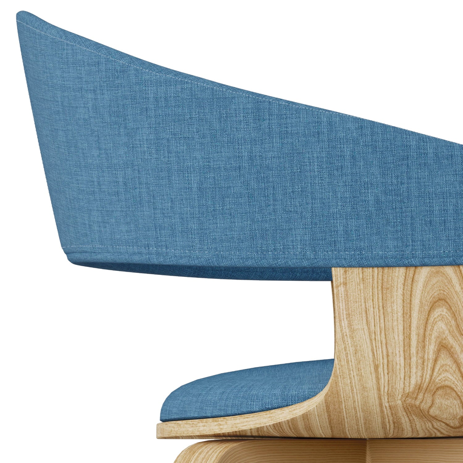 Simpli Home Lowell Mid Century Modern Bentwood Dining Chair with Light Wood in Blue Polyester linen