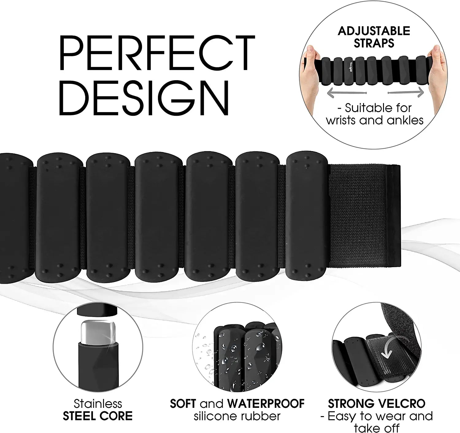 Yes4All 0.5 lbs Silicon Wrist Weight, Charcoal, Pair