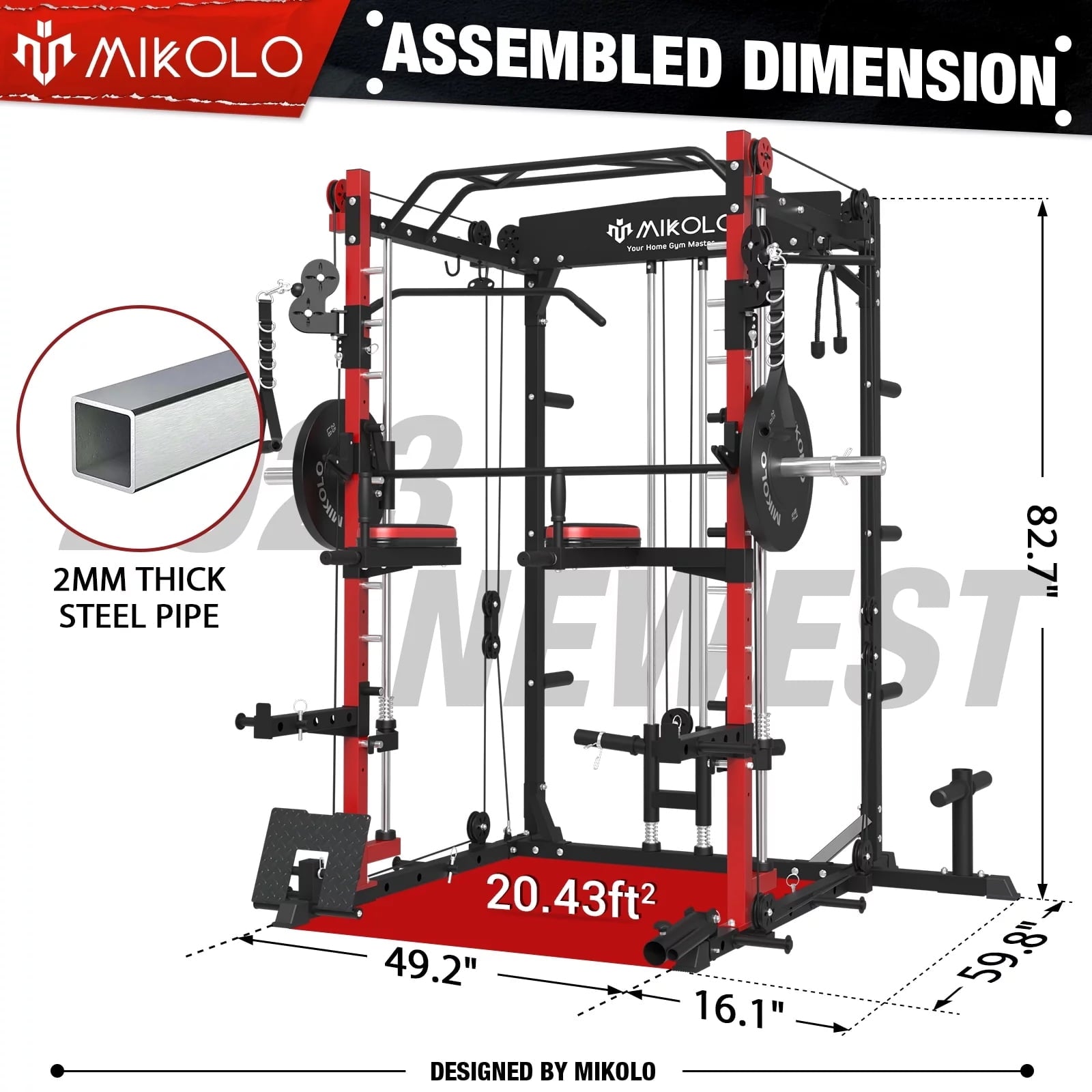 Mikolo Smith Machine Home Gym, 2000lbs Squat Rack with LAT-Pull Down System & Cable Crossover Machine, Training Equipment