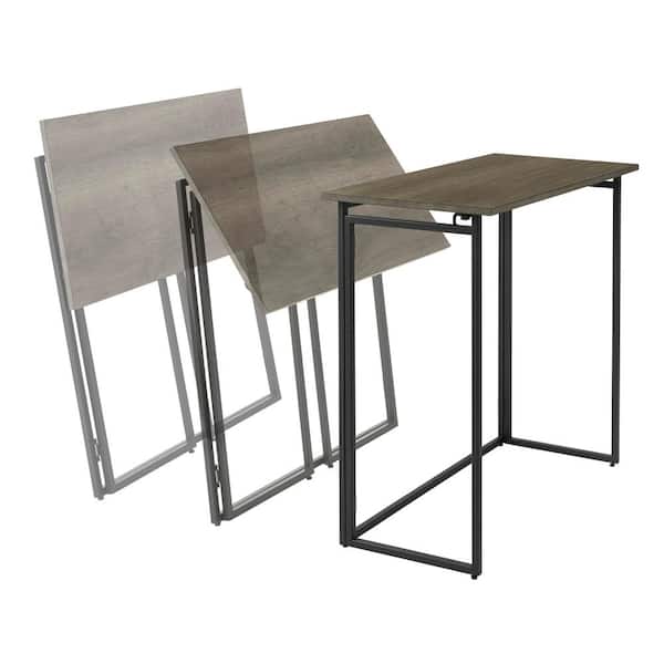 30 in. Rectangular Black Metal Folding Writing Desk with Grey Wood Top
