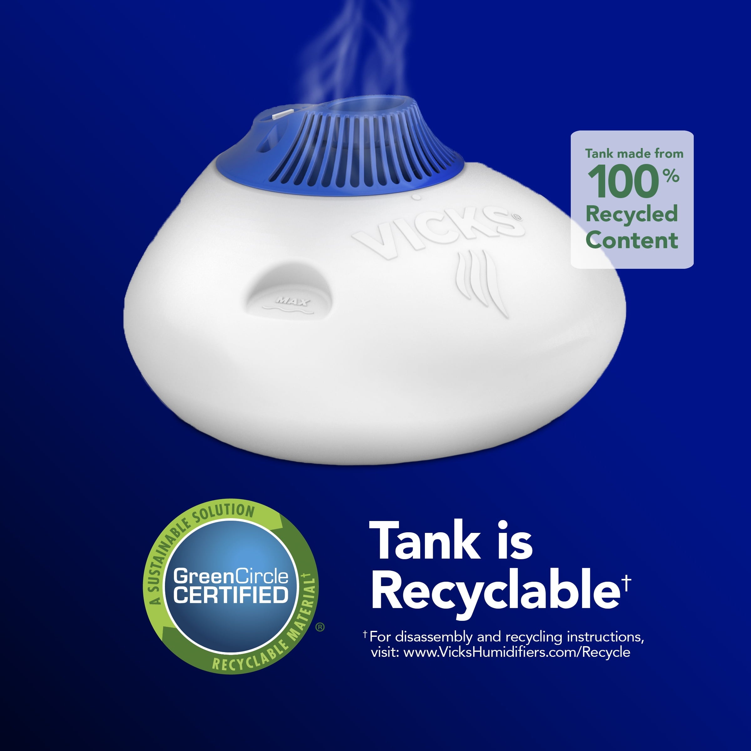 Vicks Warm Steam Vaporizer Humidifier, 600 sq ft, White, V150RYUPC