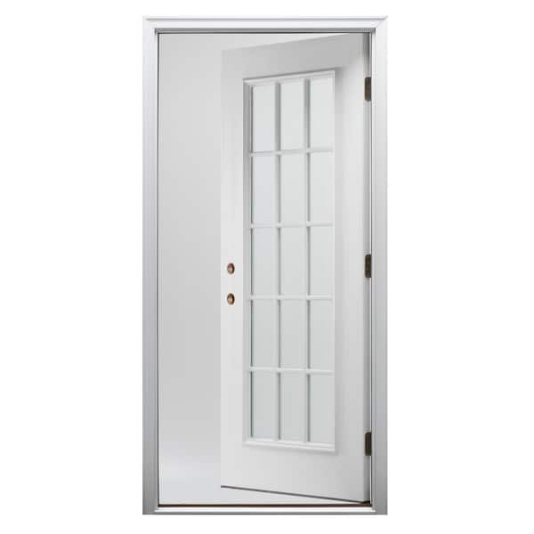 32 in. x 80 in. Right-Hand Inswing 15-Lite Clear Classic External Grilles Primed Fiberglass Smooth Prehung Front Door