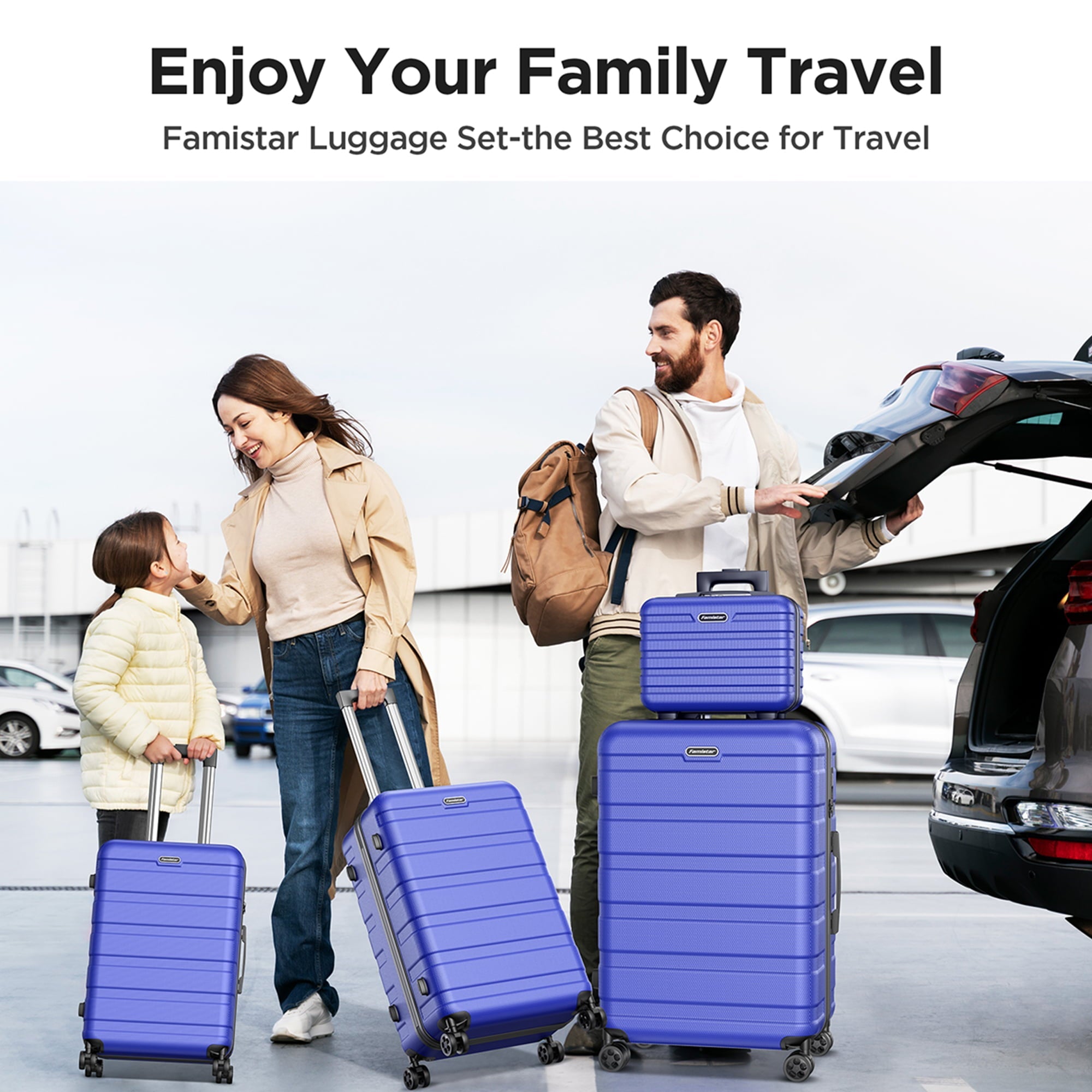 Famistar 4 Piece Luggage Sets ABS Hard Shell Hardside with TSA Lock Lightweight Durable Spinner Wheels Hardside Luggage Suitcase for Travel, 4 Piece -Set Deep Blue