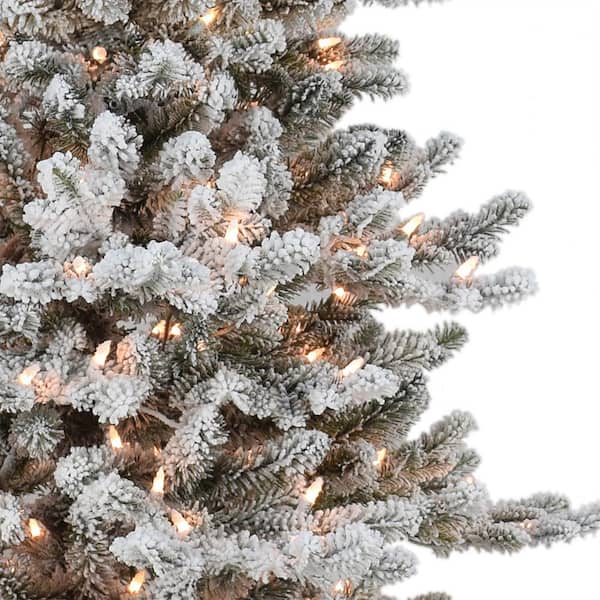 7.5 ft. Green Pre-Lit Slim Flocked Royal Majestic Douglas Spruce Artificial Christmas Tree with 500-Lights