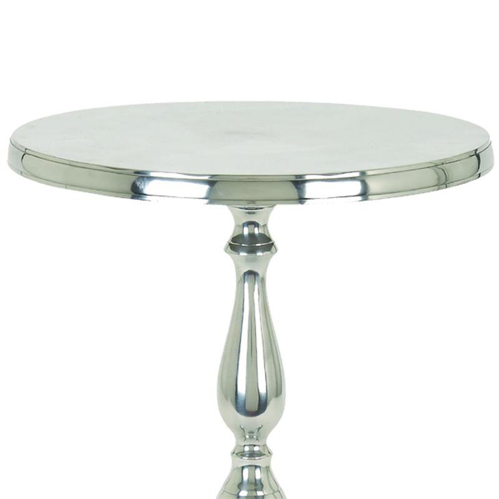 Maklaine Traditional Style Aluminum Accent Table With Pedestal Base in Silver