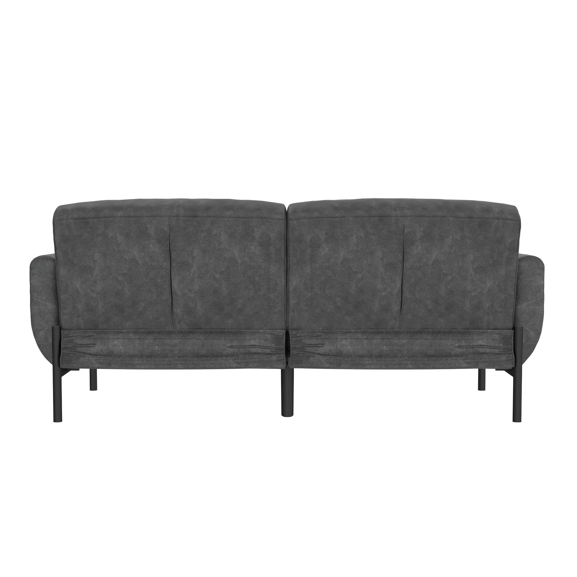 DHP Sadie Futon Sofa Bed and Couch Sleeper, Distressed Charcoal Black Faux Leather