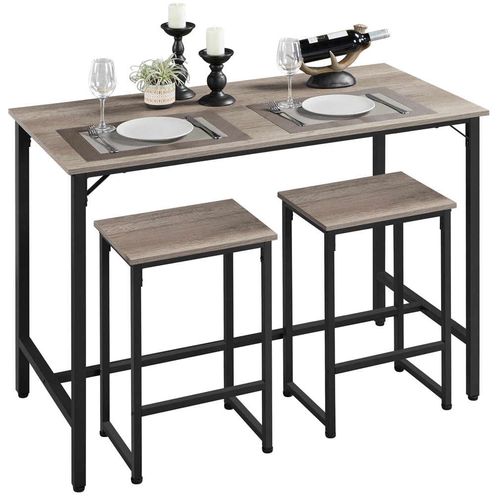 Yaheetech Industrial Counter Height Table Set with 2 Backless Stools for Dining Room,Gray