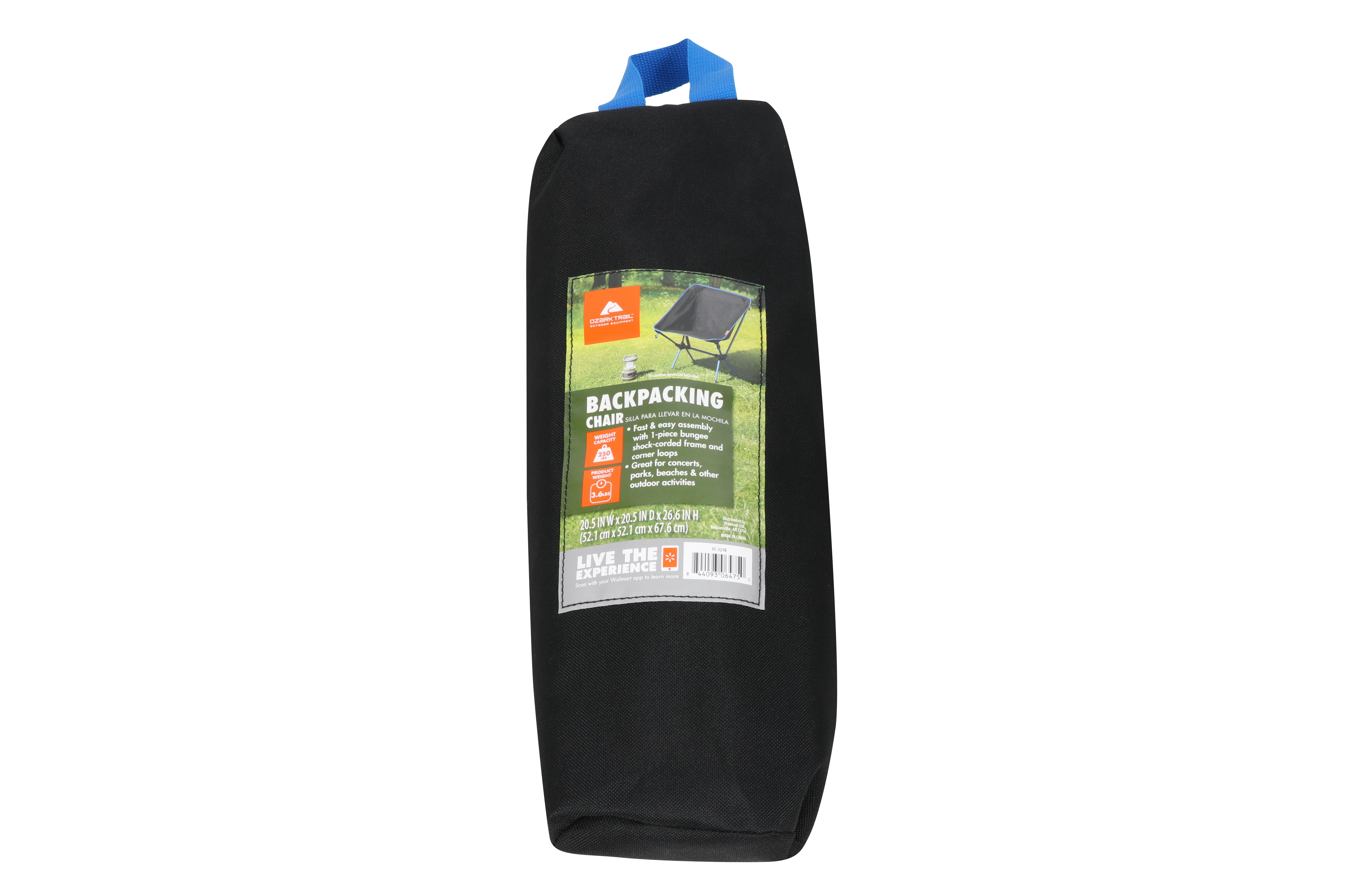 Ozark Trail Backpacking Camping Chair, Black, Adult