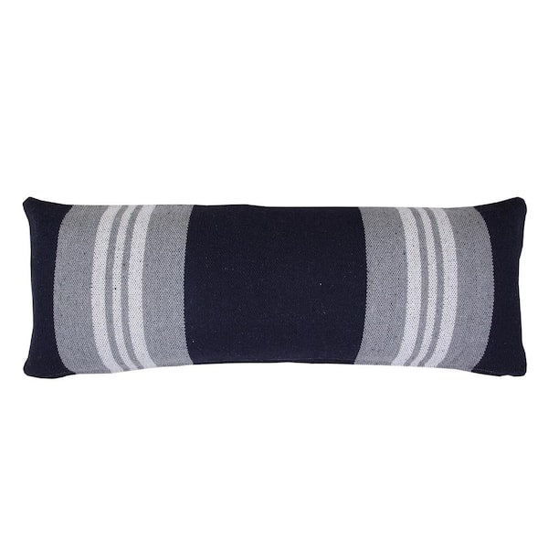 Classic Navy Blue / Gray / White 14 in. x 36 in. Coastal Club Double Striped Throw Pillow