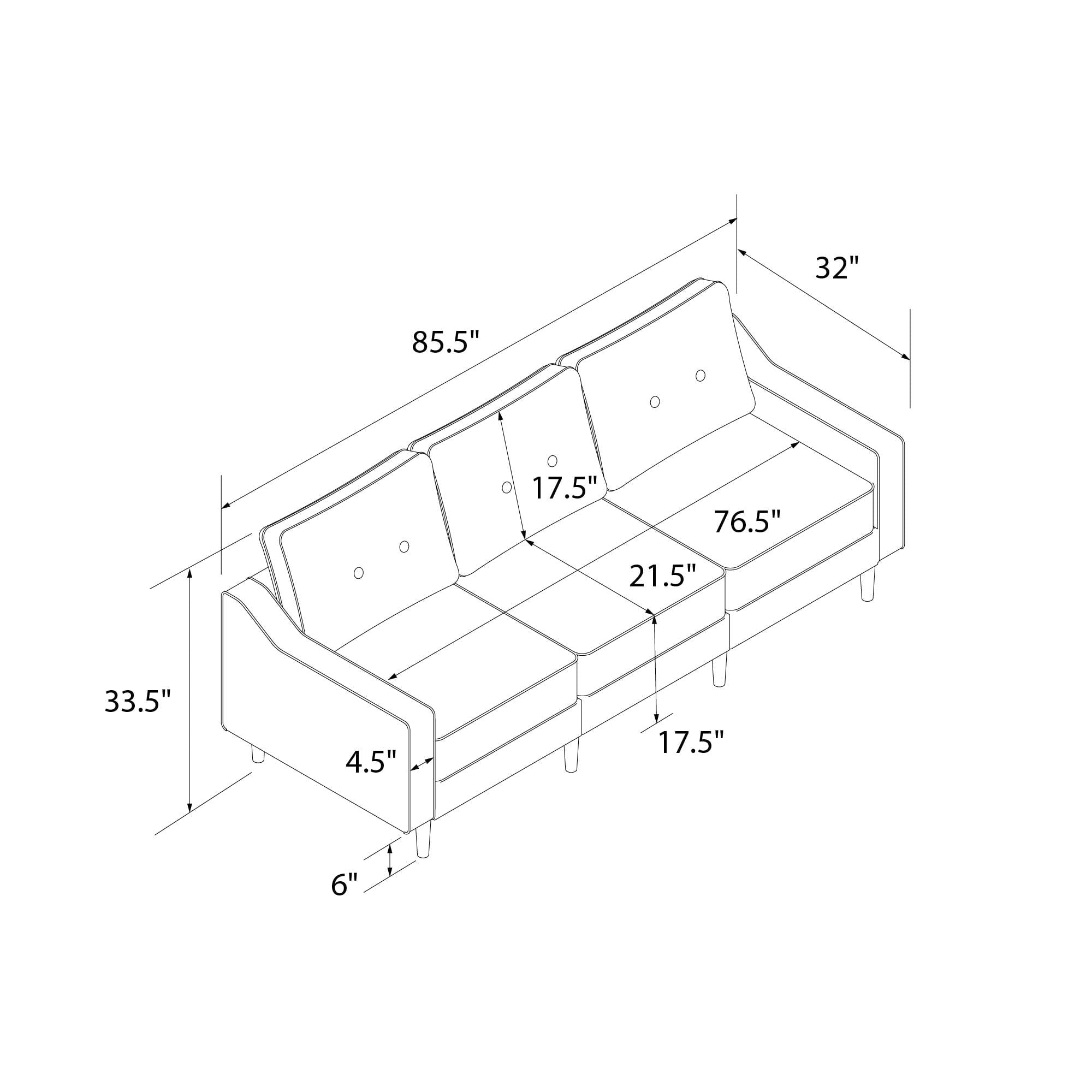 DHP Zion Modular 3-Seater Sofa, Gray Linen