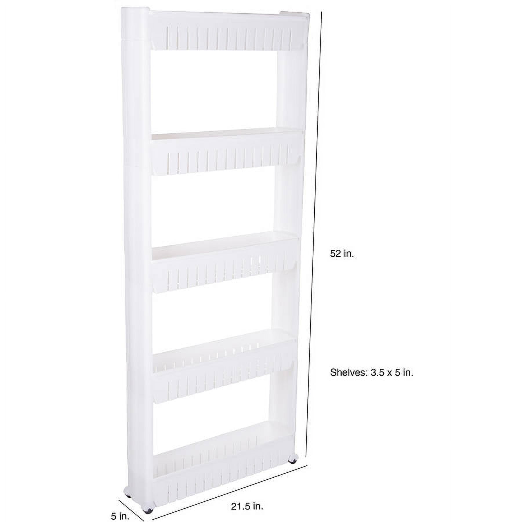 Slide-Out Pantry Storage Rack - 5-Tier White Plastic Pantry Organization and Storage Rolling Cart With Baskets for Narrow Spaces by Lavish Home