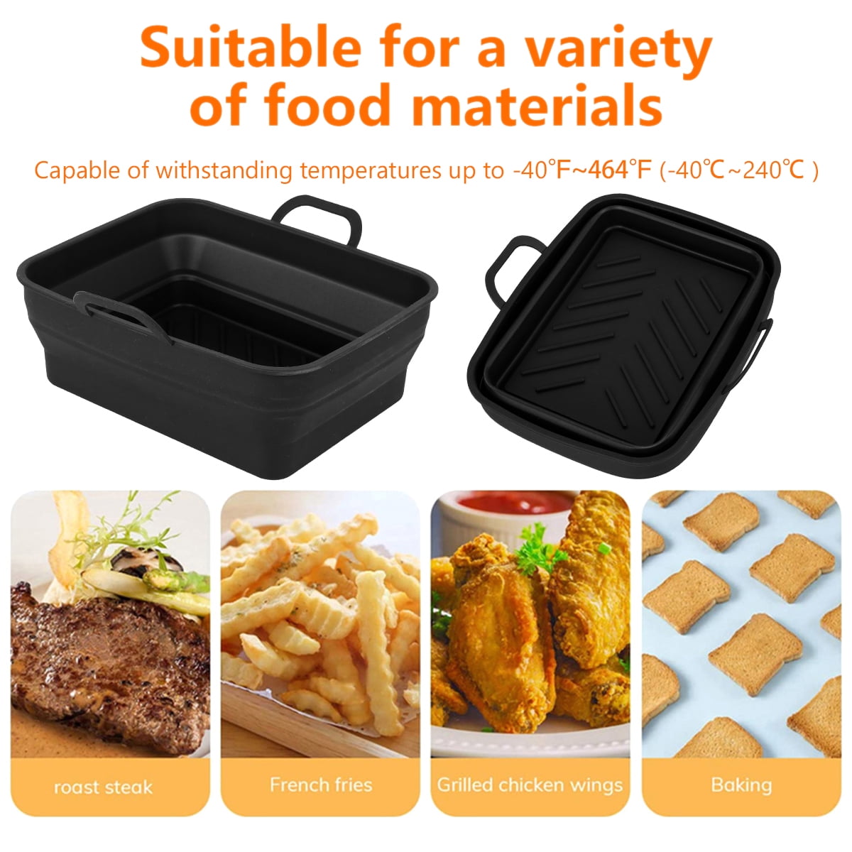 Jytue 2PCS Air Fryer Silicone Pots Foldable Food Safe Air Fryers Oven Accessories with Handle Heat Resistant Non-stick Air Fryer Silicone Pan Liner