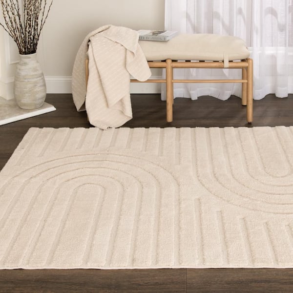 Oathil Cream 6 ft. x 8 ft. Geometric Polyester Area Rug