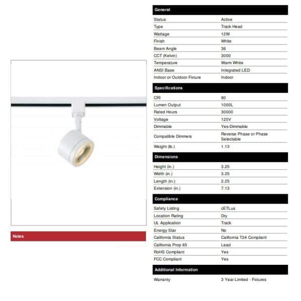 White Integrated LED Track Lighting Head