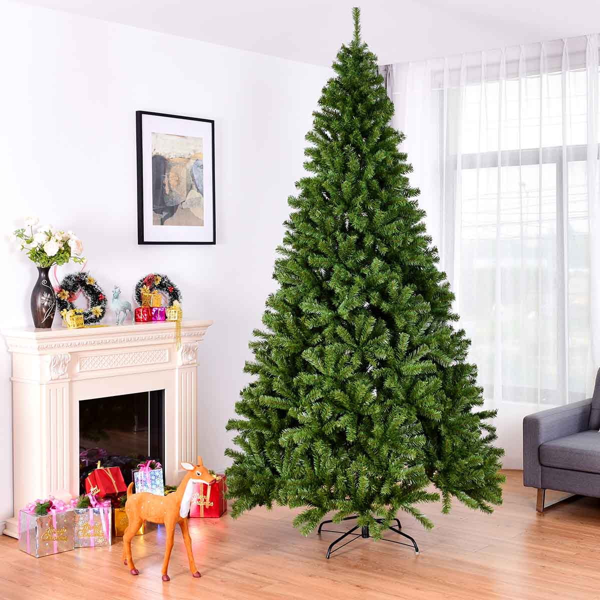 Topbuy Green Hinged Full PVC Artificial Christmas Tree, with Premium Hinged 2132 Tips including Solid Metal Stand 9'