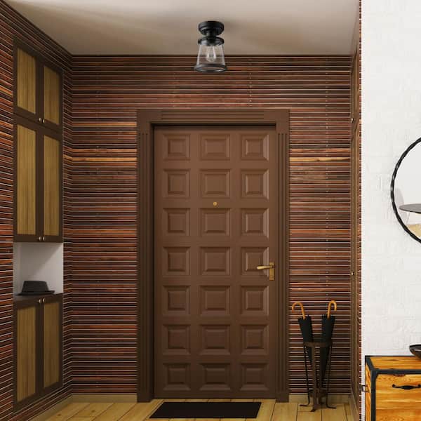 Rigby 9.6 in. 1-Light Matte Black Round Flush Mount, Farmhouse Ceiling Light