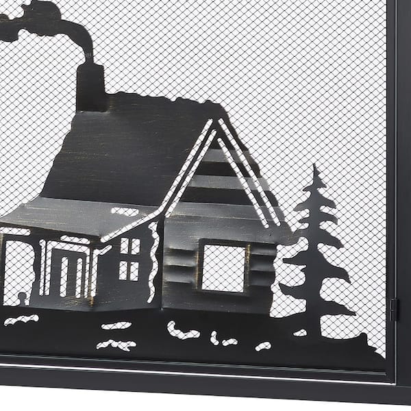 Ravenna Black Iron 1-Panel Fireplace Screen with Decorative Filigree