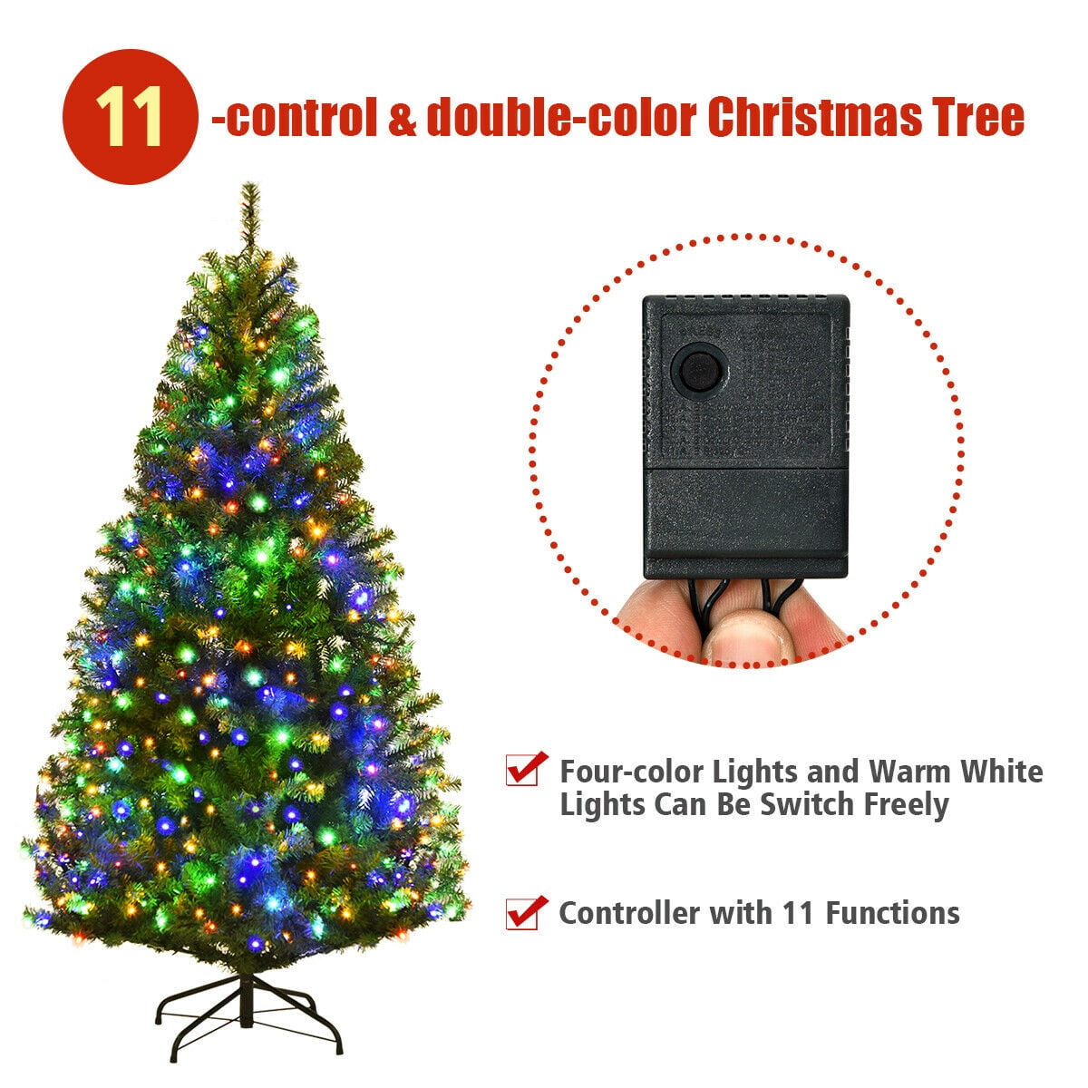 Gymax 4' Pre Lit Artificial Christmas Tree Premium Hinged w/ 100 LED Lights & Stand