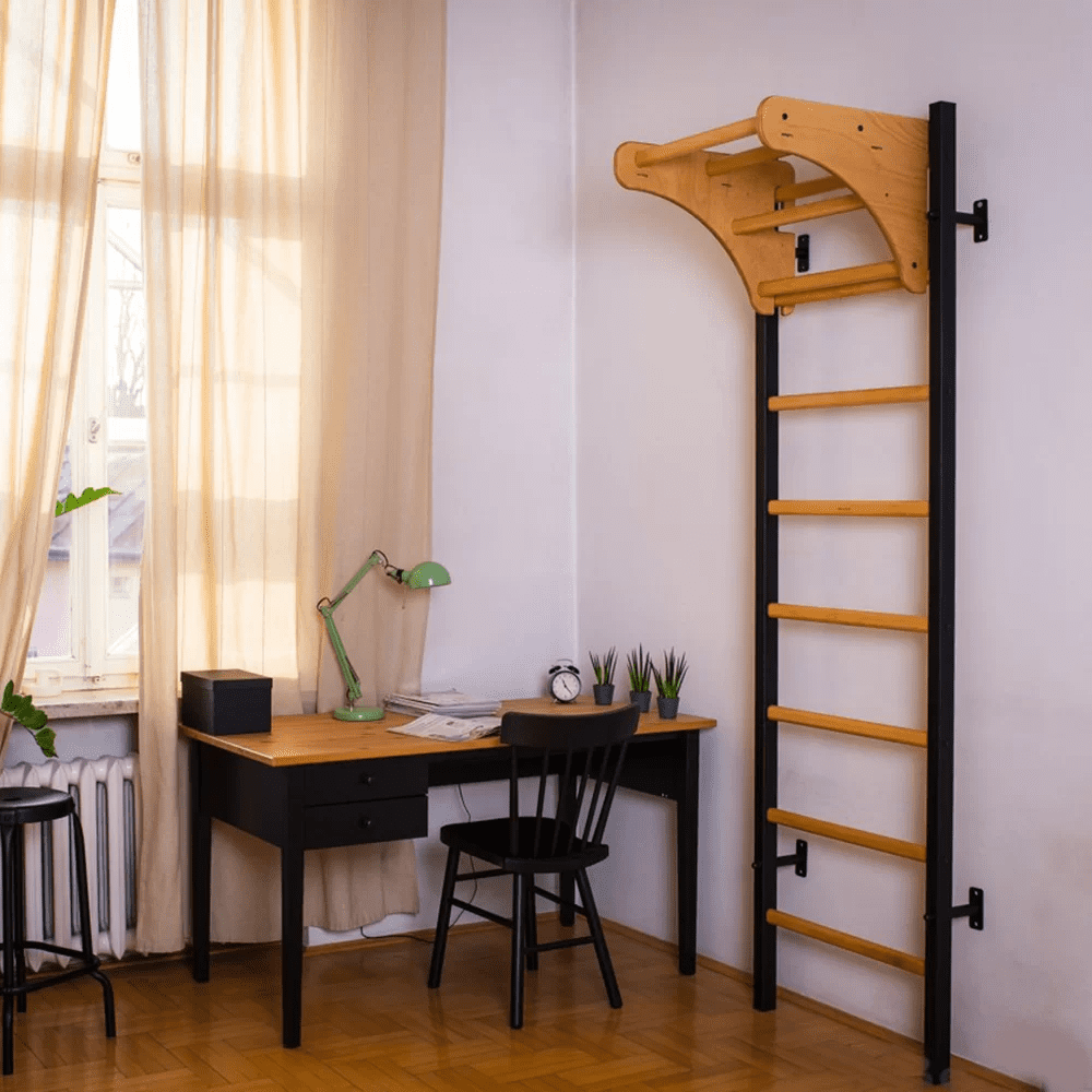 BenchK 211 Black Wall bars with adjustable beech wood pull-up bar