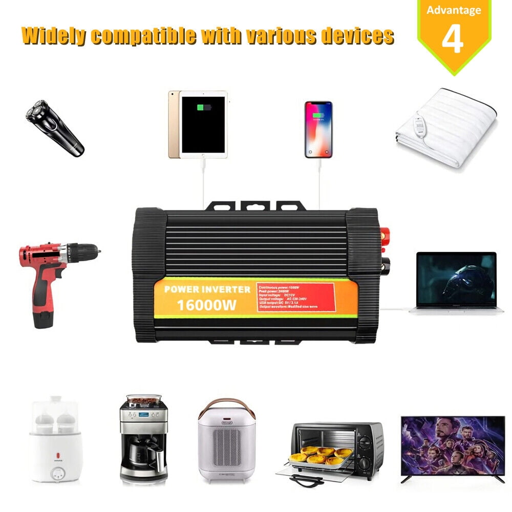 MDHAND Power Inverters,8000 Watts 16000 Watts Pure Sine Wave Power Inverter DC 12V to AC 100V 120V Car Converter with Dual Ac Outlet and USB Car Charger