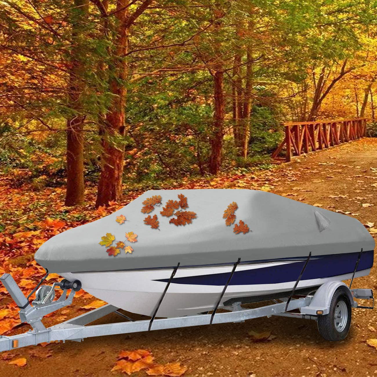 Bibana Heavy Duty Trailerable Waterproof Boat Cover with 2 Air Vent Marine Grade Polyester Boat Cover Fits V-Hull,Fishing Boat,Tri-Hull, Bass Boats,Pro-Style Cover (17-19ft, Grey)