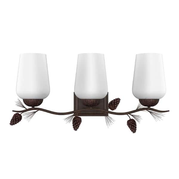 Spruce Lodge 25 in. 3-Light Handmade Pinecone Vanity Light with Frosted Glass Shade