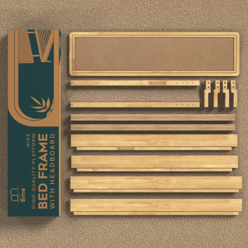 Nipe (New) 14 Inch Deluxe Bed Frame with Adjustable Headboard - Rustic & Bohemia