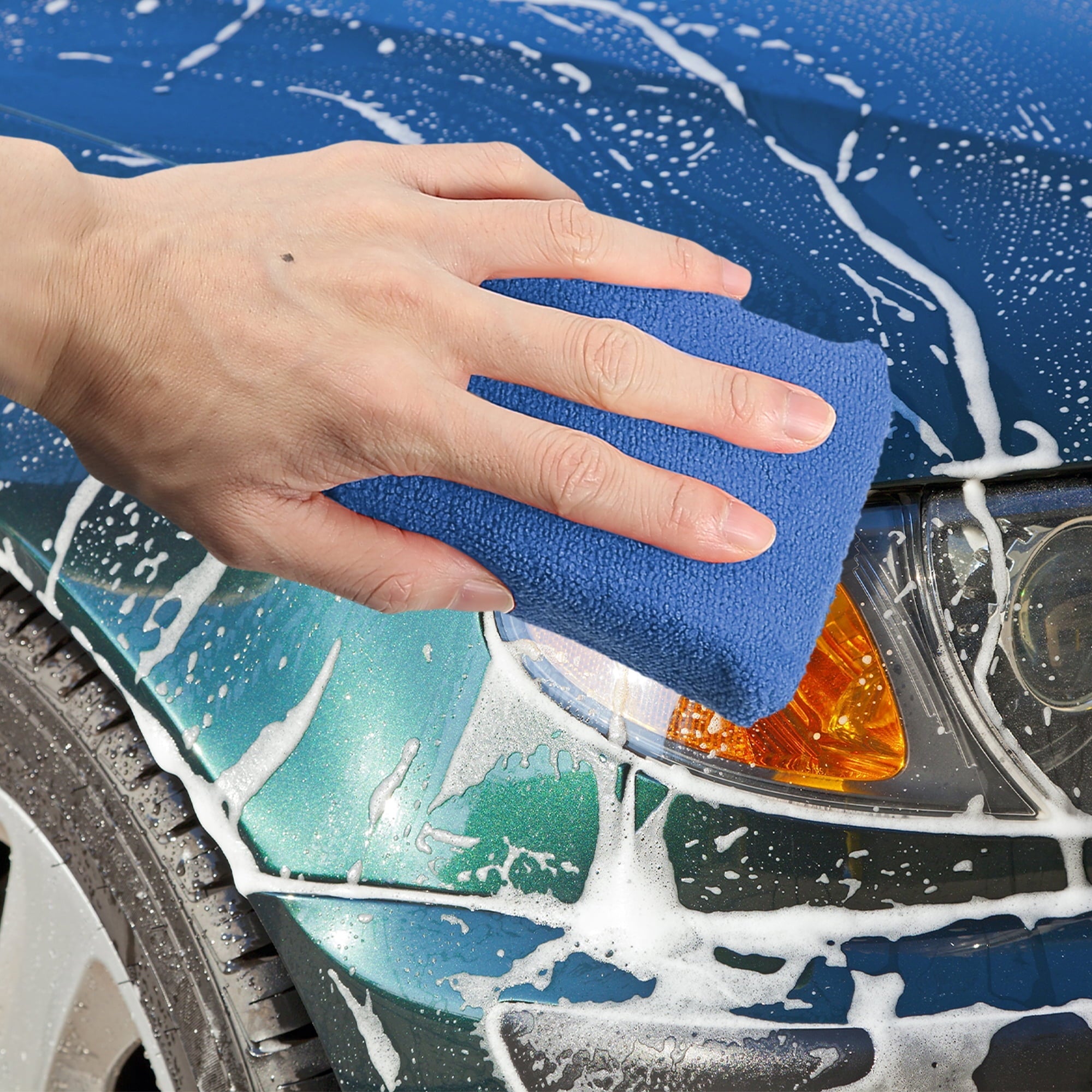 Unique Bargains 4pcs Blue Microfiber Detailing Applicator Sponges for Applying Wax Car Wash Dirt Washing Tool